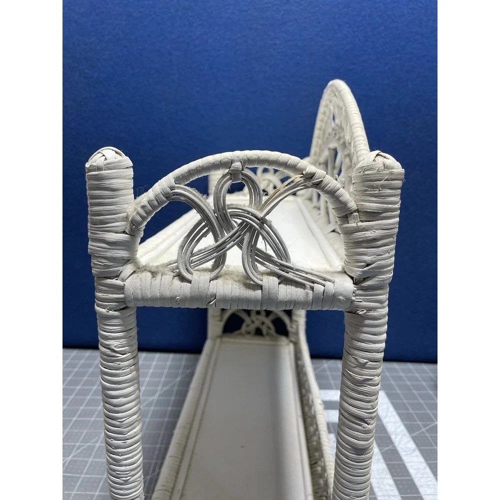 VTG White ~Wicker Rattan Shelf~ Boho 2 Tiered Standing/Wall Hanging Cottagecore